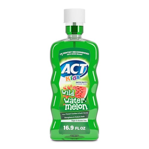 ACT Kids Anticavity Fluoride Rinse - Wild Watermelon Flavor | 16.9 fl. oz. with Accurate Dosing Cup, Alcohol-Free