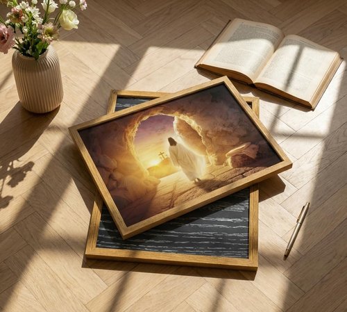 KYSNGMT Framed Jesus Resurrection Wall Art - He Is Risen Canvas Print for Home Decor | Perfect Easter Gift