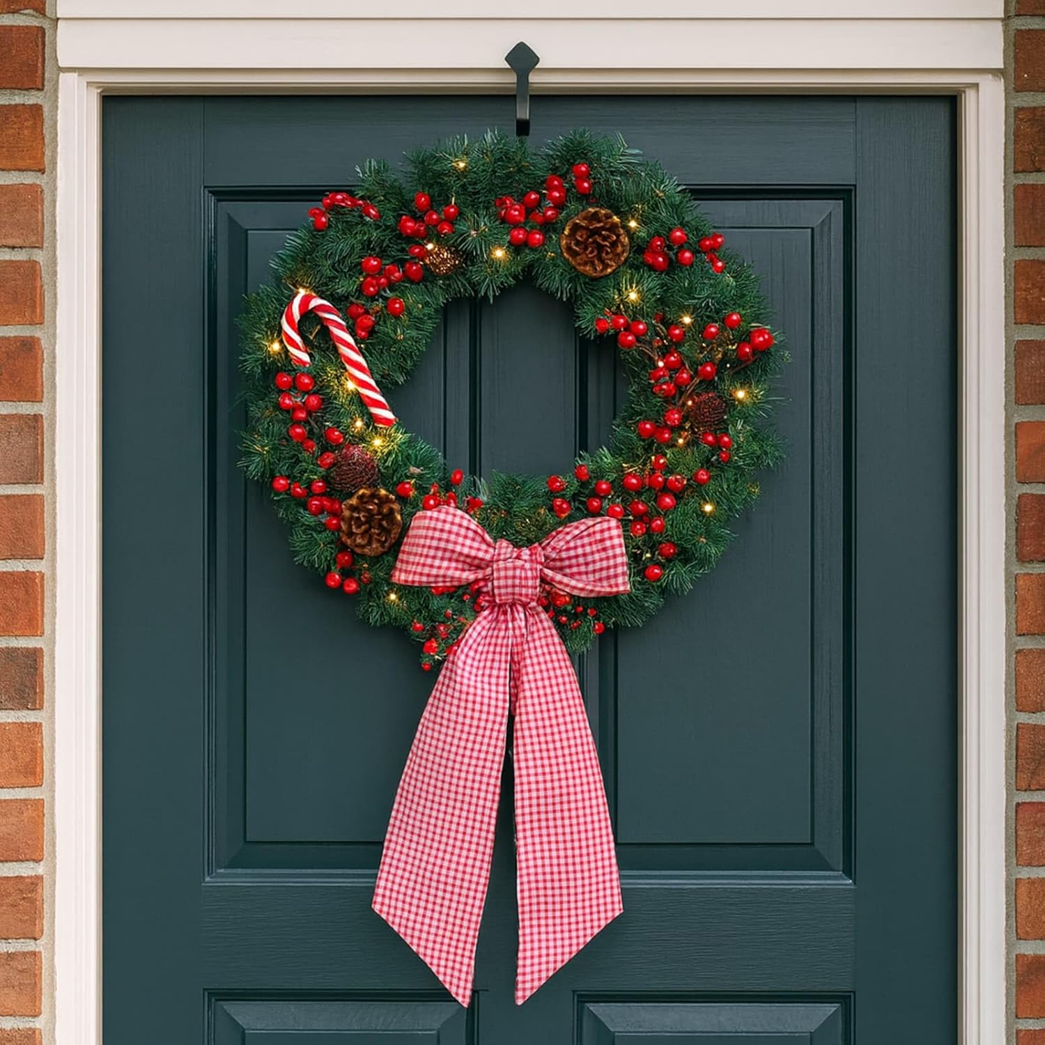 Skiennix Red White Gingham Wreath Sash - 5.12" Wide x 54.33" for Holiday Door Decor