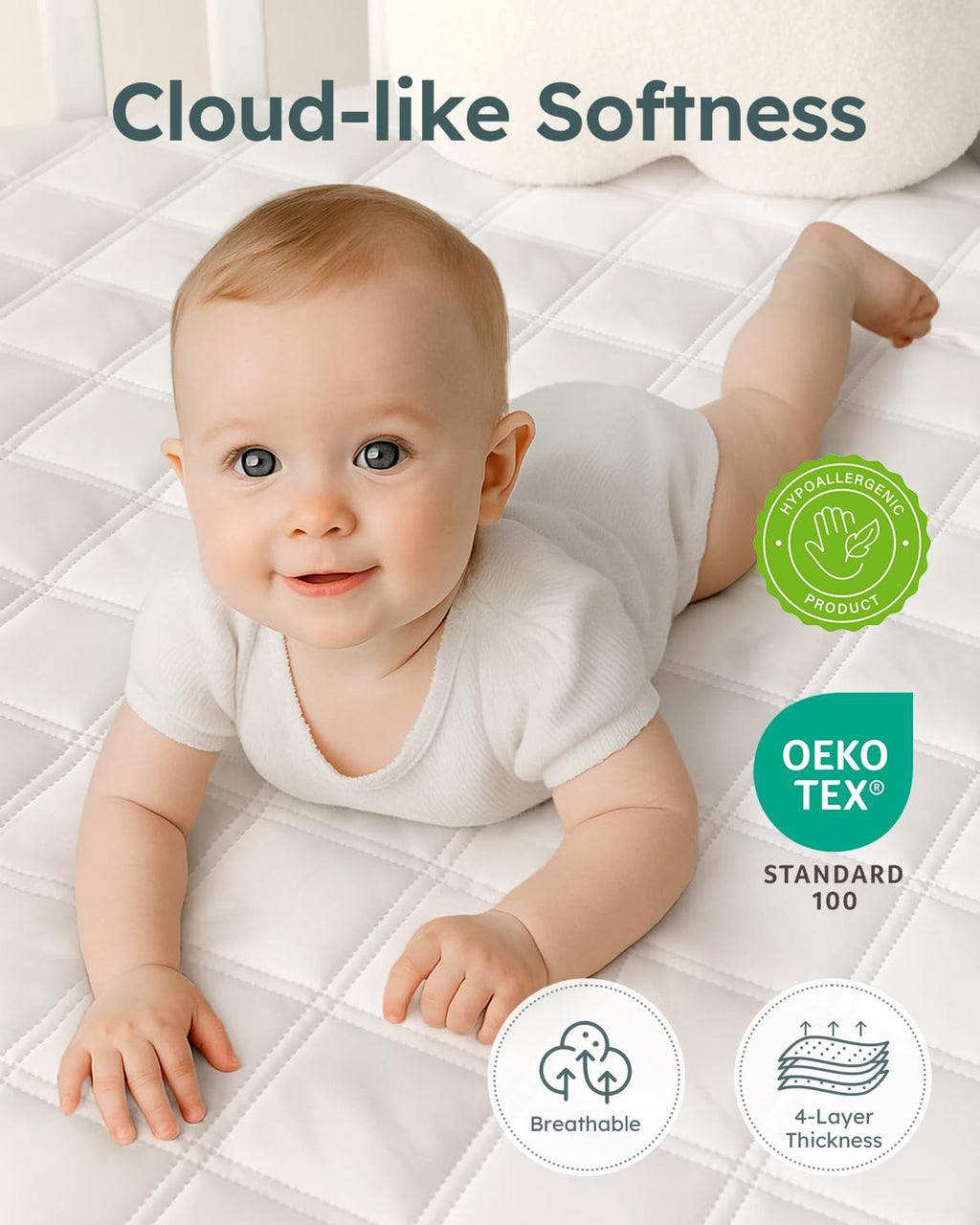 Yoofoss Waterproof Crib Mattress Protector - Ultra Soft & Breathable | 2 Pack, Fits Standard 52''x28'' Cribs