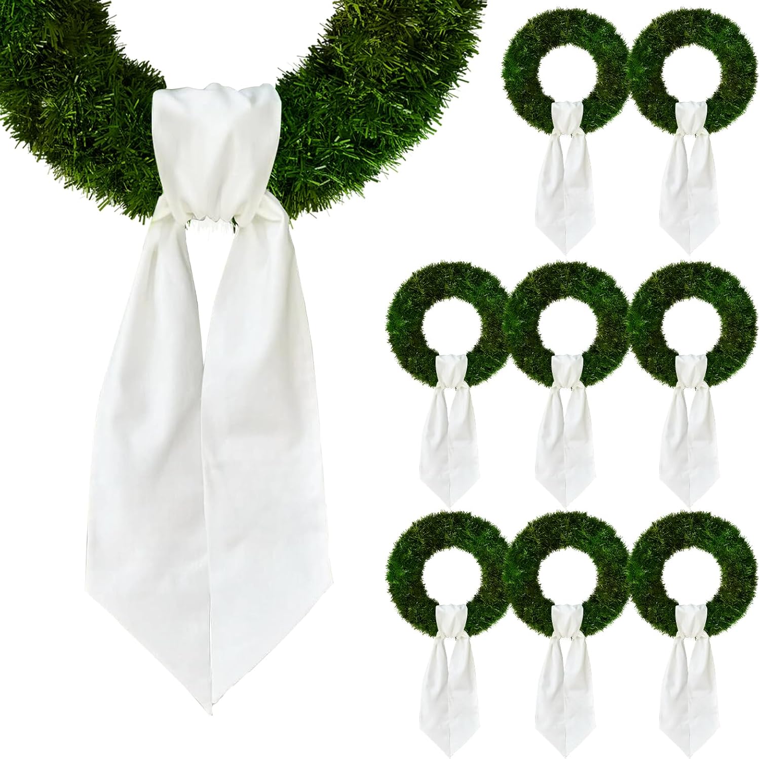 Regine Switzerland 8 Pcs Christmas Wreath Sash - White Cotton Linen for Festive Door Decor