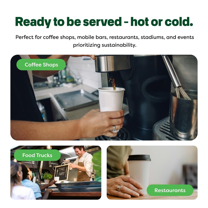 TOSSWARE GO 16oz Hot Cups - Set of 100, premium quality food safe coffee cups, FDA-compliant recyclable paper cups, single wall cups for hot and cold drinks, disposable 16oz white party cups