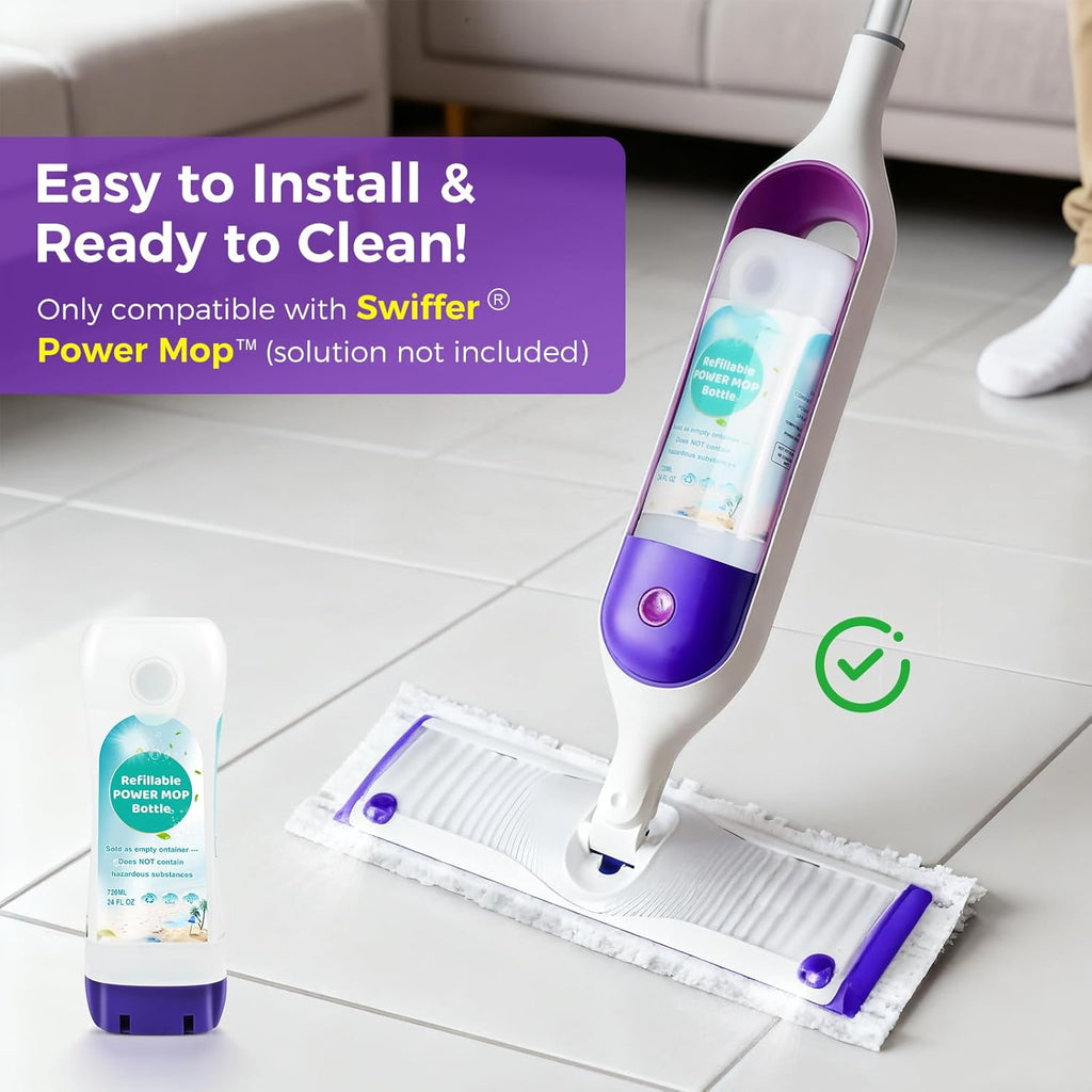 Skiennix Refillable Bottle for Swiffer® Power Mop™ - 24 FL.OZ Leak-Proof Container with Funnel
