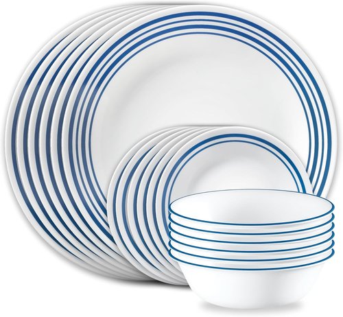 Corelle Vitrelle 18-Piece Dinnerware Set | Service for 6 | Triple Layer Chip & Crack Resistant - Laila Design