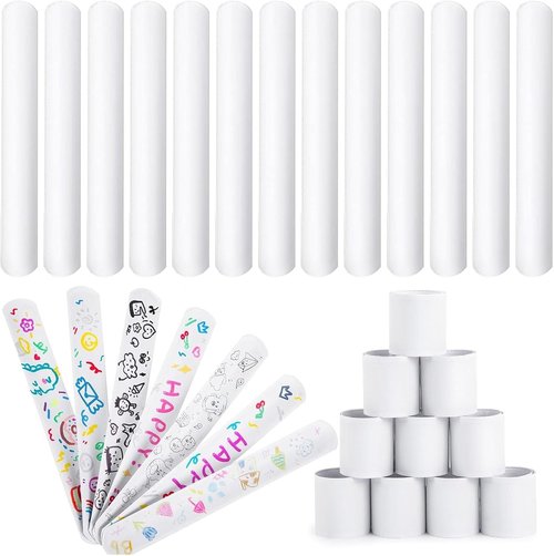 LovesTown 48PCS Slap Bracelets - DIY White Wrist Bands for Kids' Birthday Party Favors & Crafts