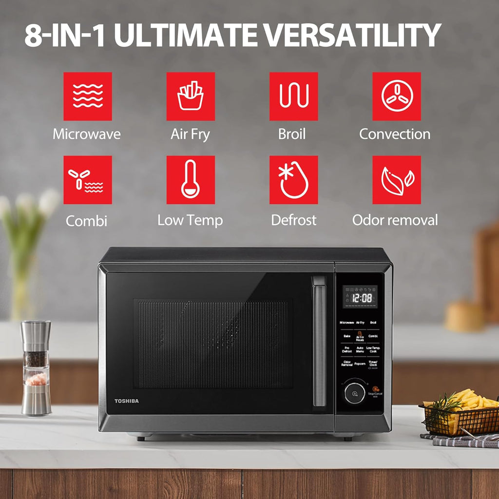 TOSHIBA Air Fryer Combo Microwave Oven - 8-in-1 Convection & Broil | 1.0 Cu.ft, Black Stainless Steel