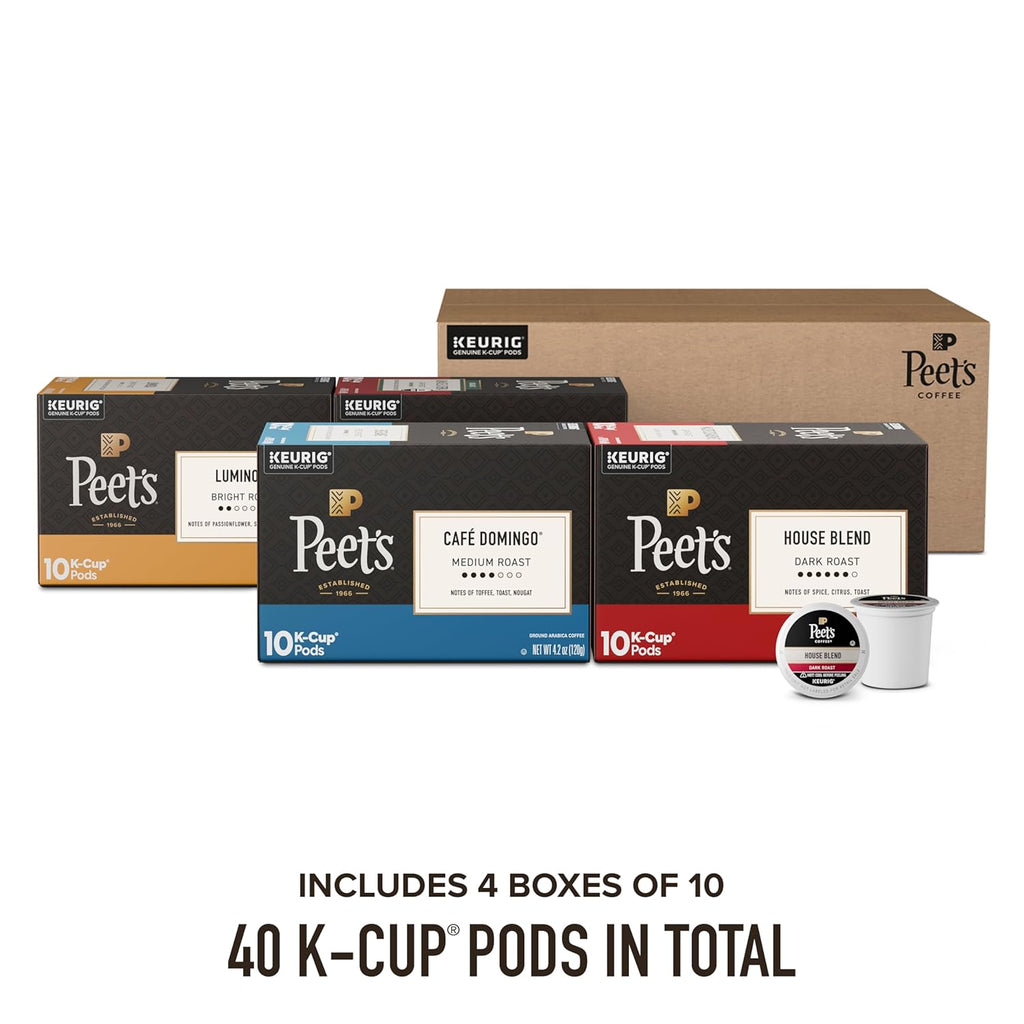 Peet's Coffee K-Cup Pods Variety Pack - 100% Arabica Coffee Blends, 40 Count (4 Boxes of 10 Pods)
