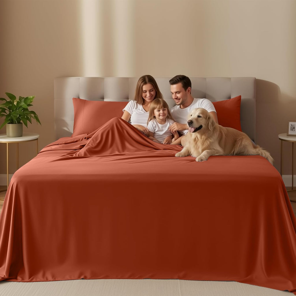 Utopia Bedding King Size Sheet Set - Soft, Breathable Microfiber | 4-Piece in Orange, Oeko Tex Certified