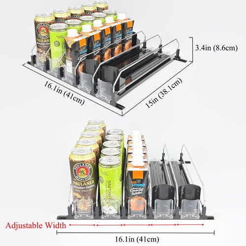 Neehows Drink Organizer for Fridge, Self Pushing Soda Can Dispenser for Refrigerator, Automatic Beverage Pusher Glide Beer Water Bottle Holder -5 Rows, Black
