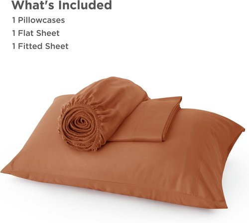 Bedsure Cooling Sheets - Twin XL Bamboo Rayon | Breathable & Soft Deep Pocket Bedding, Burnt Orange