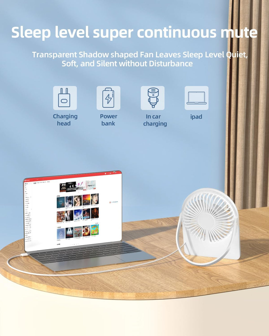TUNISE USB Desk Fan - Portable 3-Speed Personal Fan for Home & Office | Quiet & Adjustable White