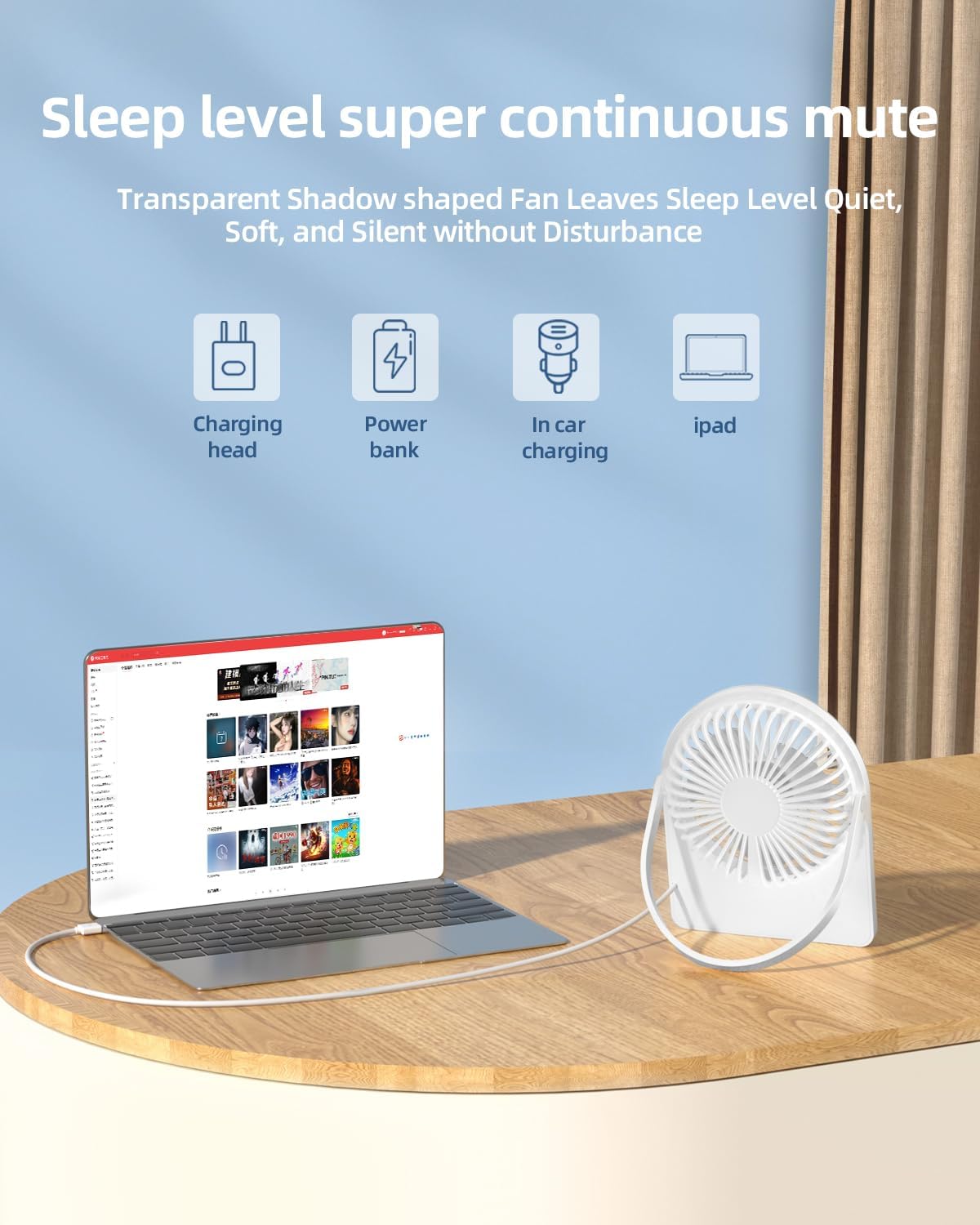 TUNISE USB Desk Fan - Portable 3-Speed Personal Fan for Home & Office | Quiet & Adjustable White