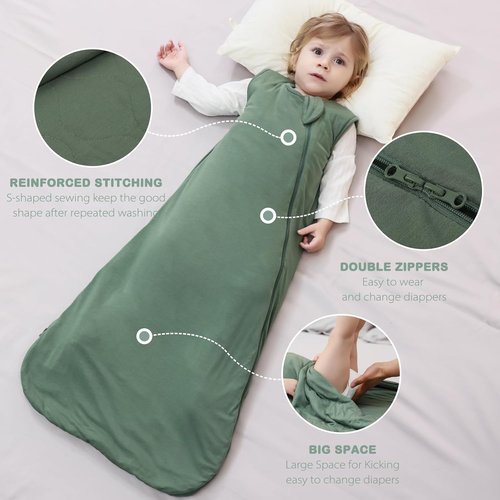 Mosebears Baby Sleep Sack - Super Soft 1.0 TOG Bamboo Wearable Blanket | Dark Green, 6-18 Months
