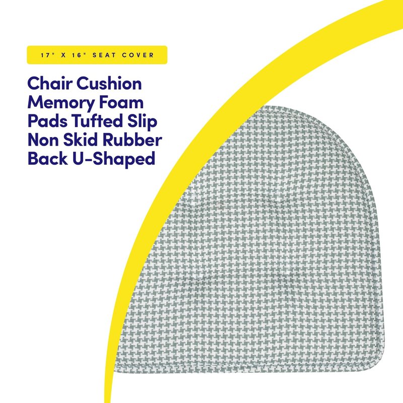 Sweet Home Collection Chair Cushion Memory Foam Pads Tufted Slip Non Skid Rubber Back U-Shaped 17" x 16" Seat Cover, 6 Pack, Houndsooth Pistachio