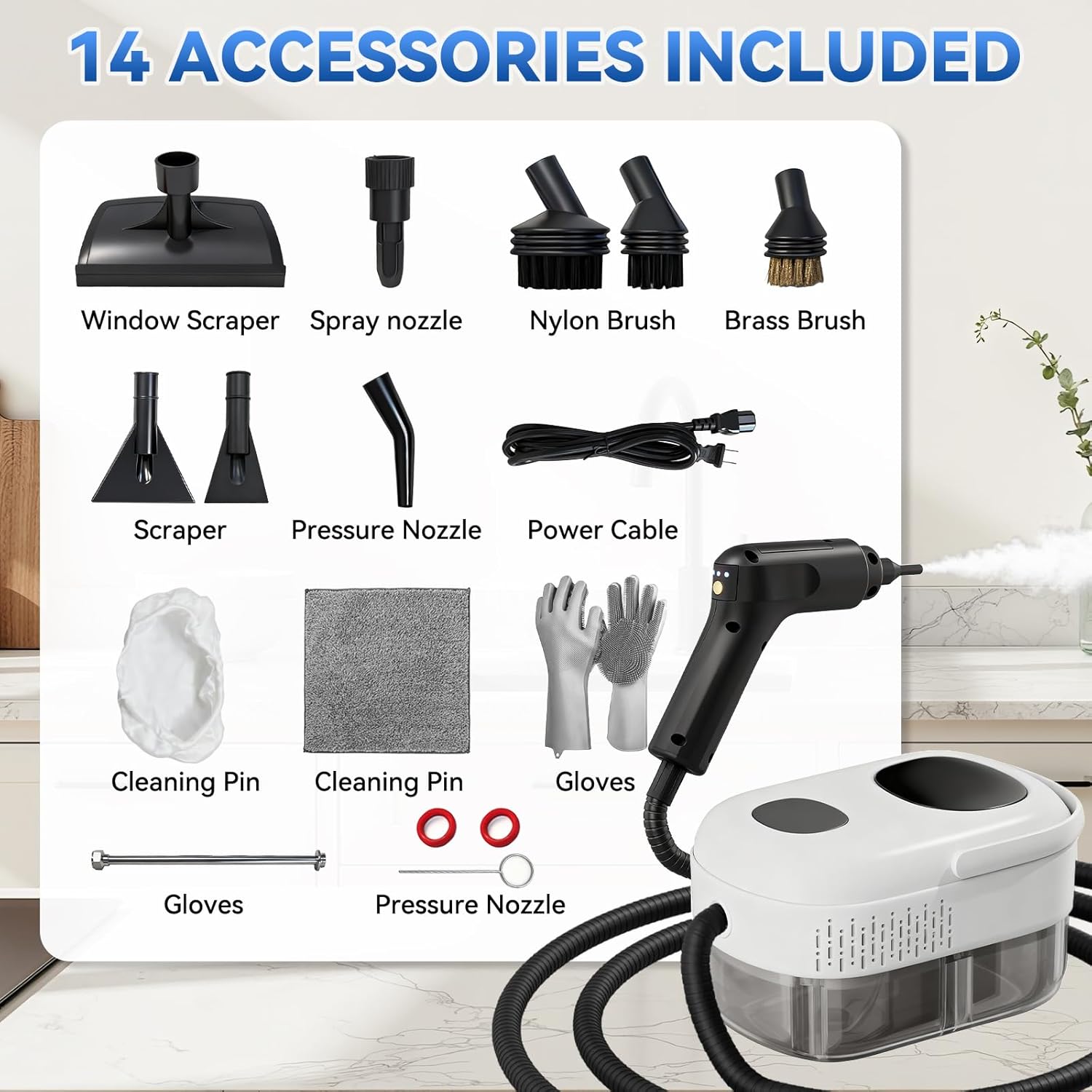 Skiennix Steam Cleaner - 2500W High-Pressure Portable Steamer with 1.4L Tank & 14 Accessories | Fast Heat-Up in 15s