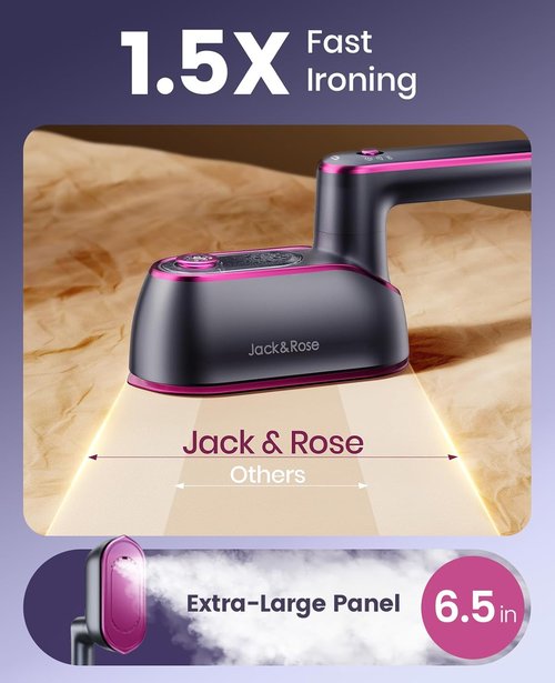 Jack & Rose Travel Steamer Iron - 1200W Portable Handheld Steamer with Fast Heat-Up & Large Ceramic Panel