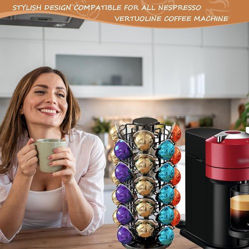 Blacksmith Family Coffee Pod Holder - 360° Revolving Organizer for 40 Nespresso Vertuo Pods - Piano Black