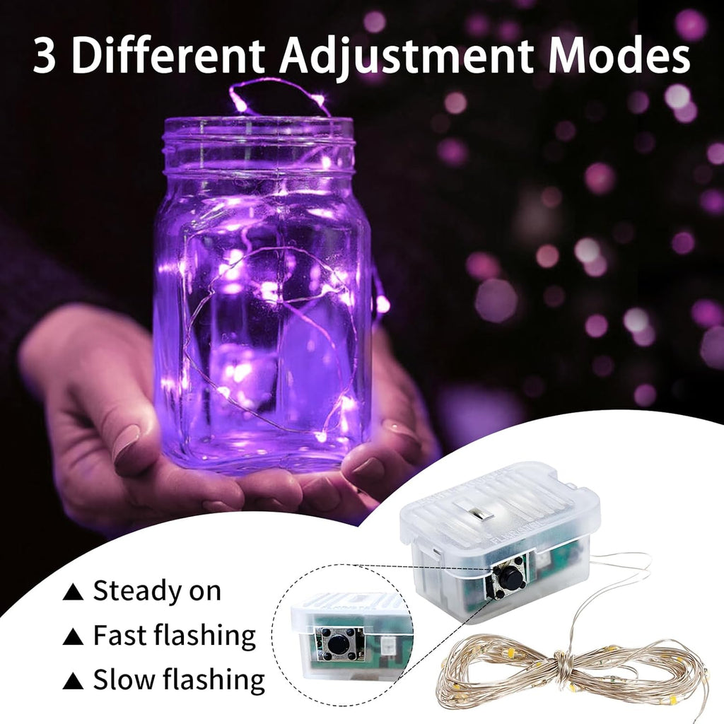 Purple Fairy Lights by [Brand Name] - 7Ft 20 LED Twinkle String Lights | Battery Operated & Waterproof for Weddings, Halloween, Christmas & Parties