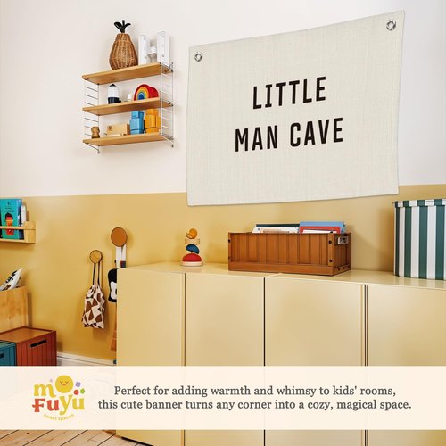 MOFUYU Little Man Cave Banner - Little Man Cave Sign for Boys,Kids Boys Room Decor,Adventure Nursery Sign for Baby and Kids, Playroom Wall Hanging 30x20 Inch