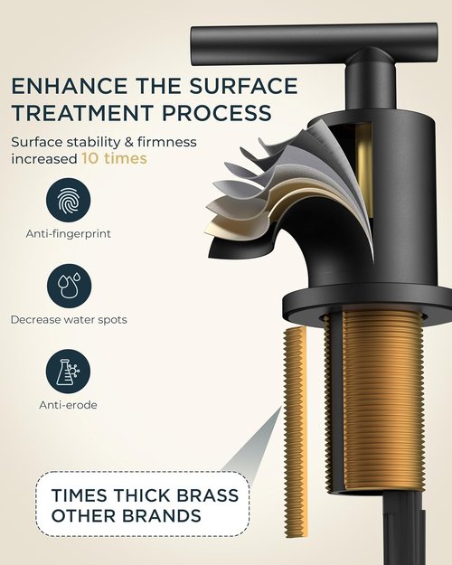 FORIOUS Black Bathroom Faucet - 8-Inch Widespread Matte Black Sink Faucet with 360° Swivel Spout | Includes Pop-Up Drain