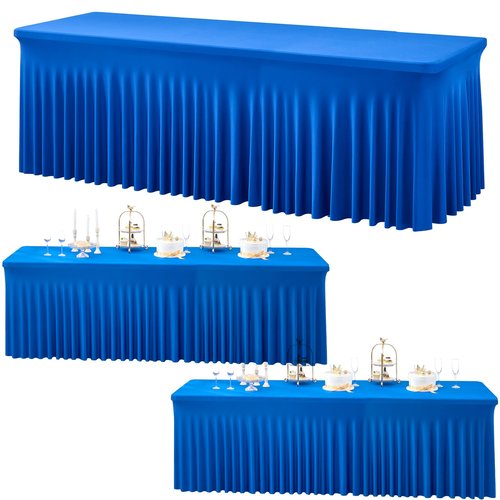 Htper 3 Packs Royal Blue Spandex Tablecloths for 8 Foot Rectangle Tables, Stretchy Fitted 8FT Blue Table Skirt for Wedding Party, Wrinkle Free Tablecloths for Banquet Wedding Birthday Party