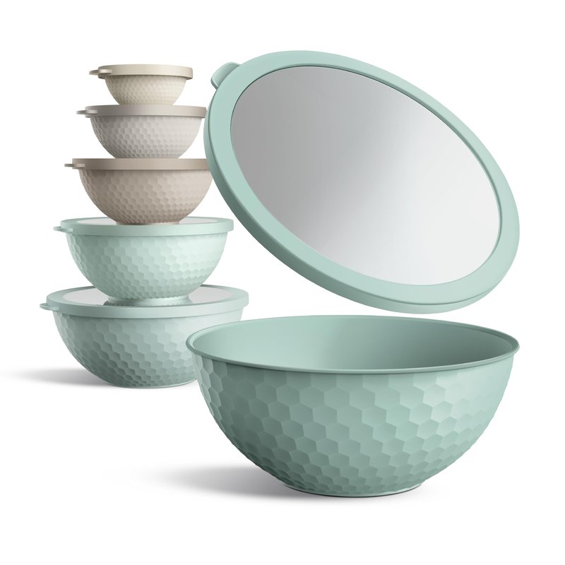 COOK WITH COLOR Mixing Bowls with Lids - 12 Piece Plastic Nesting Bowls Set includes 6 Prep Bowls and 6 Lids, Microwave Safe Mixing Bowl Set, Mint Embossed
