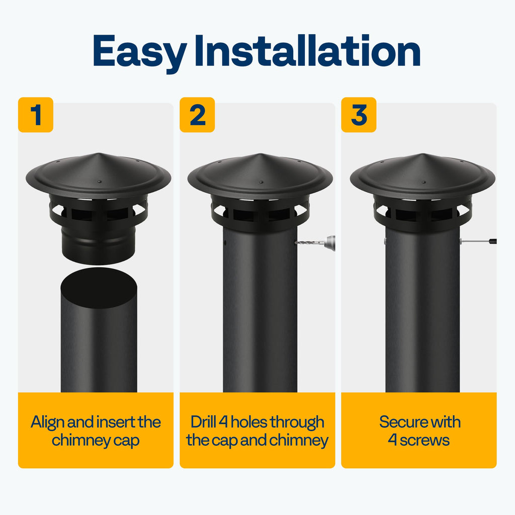 VIVOHOME 6" Cone Top Chimney Cap with Screen, Fireplace Round Chimney Cover, Galvanized Steel Exhaust Rain Caps for Outside, Easy to Install Flue Cap, Black