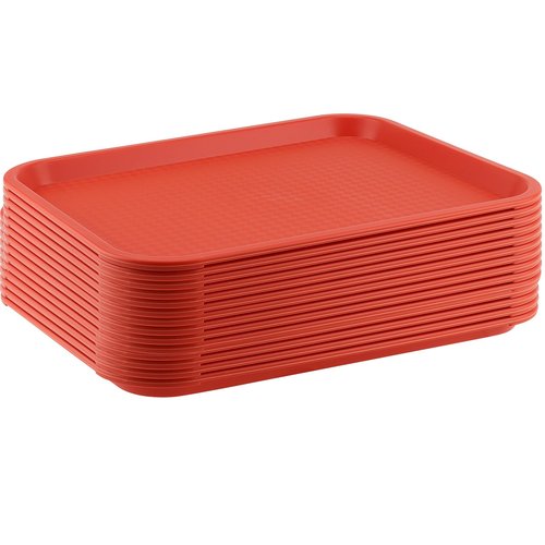 ZOENHOU 14 Pack 16 x 12 Inch Fast Food Tray, Rectangular Cafeteria Serving Trays, Plastic Trays for Food, Orange