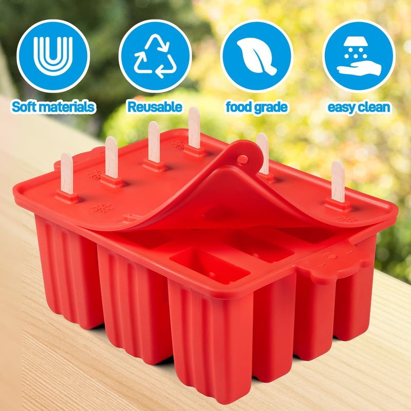 popsicle molds, Silicone ice pop mold Food Grade cakesicles mold for ice cream 50 popsicle sticks 50 popsicle bag (Red, 12 Cavities)