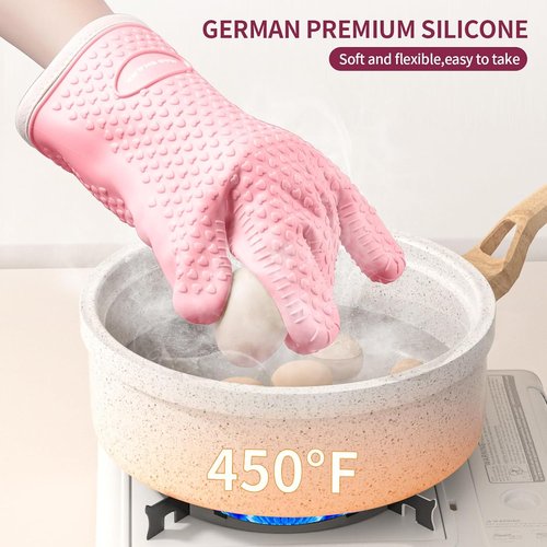 MAD SHARK Silicone Oven Mitts - Heat Resistant 450°F, Waterproof & Non-Slip | Cotton Lined, Pink
