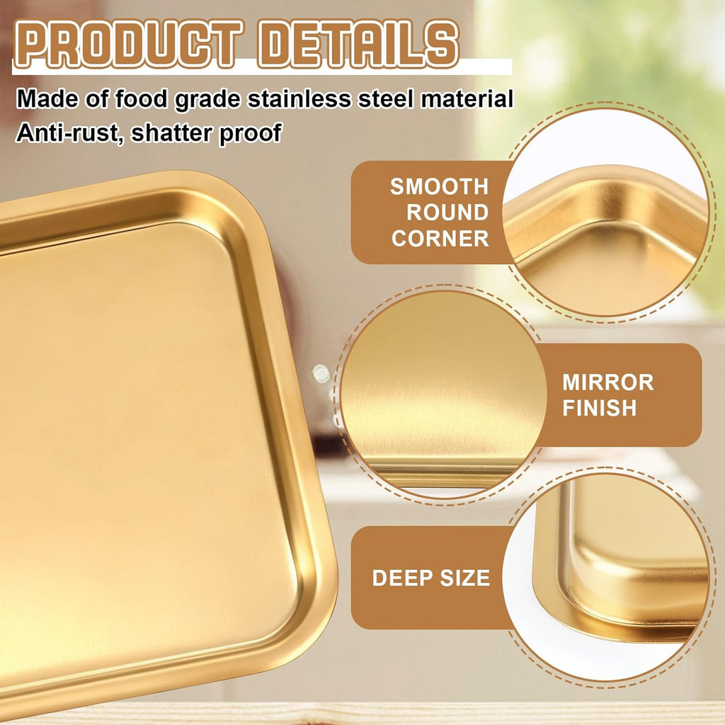 Skiennix Gold Baking Sheets - 6 Pcs Stainless Steel Cookie Trays | Rust-Free, Easy Clean, Dishwasher Safe