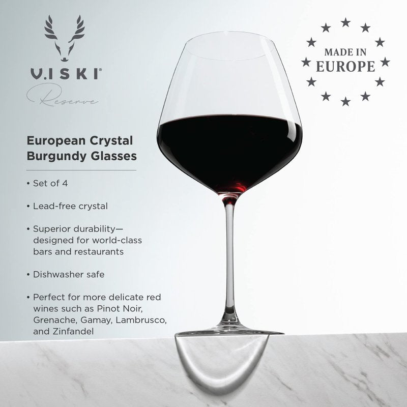 Viski Reserve Inez Burgundy Wine Glasses, Crystal Clear Red Wine Glasses for Wedding, Anniversary, Birthday Gifts for Women and Men, Home Bar, Elegant Glassware, 31 oz, Set of 4