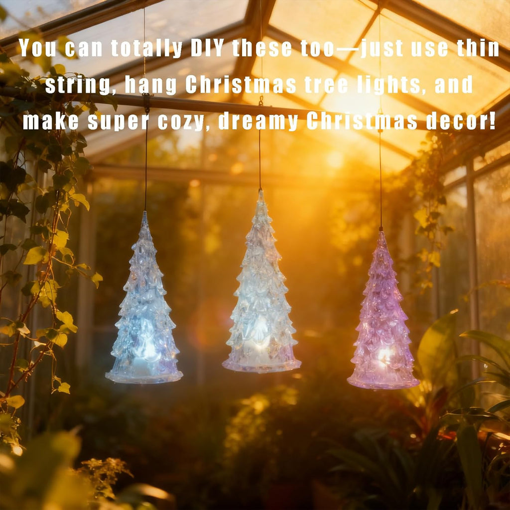 Skiennix Acrylic Christmas Tree Lamp - Enchanted 7-Color Changing Lights | Mini 5 x 2 Inch Table Decor (3 Pack)