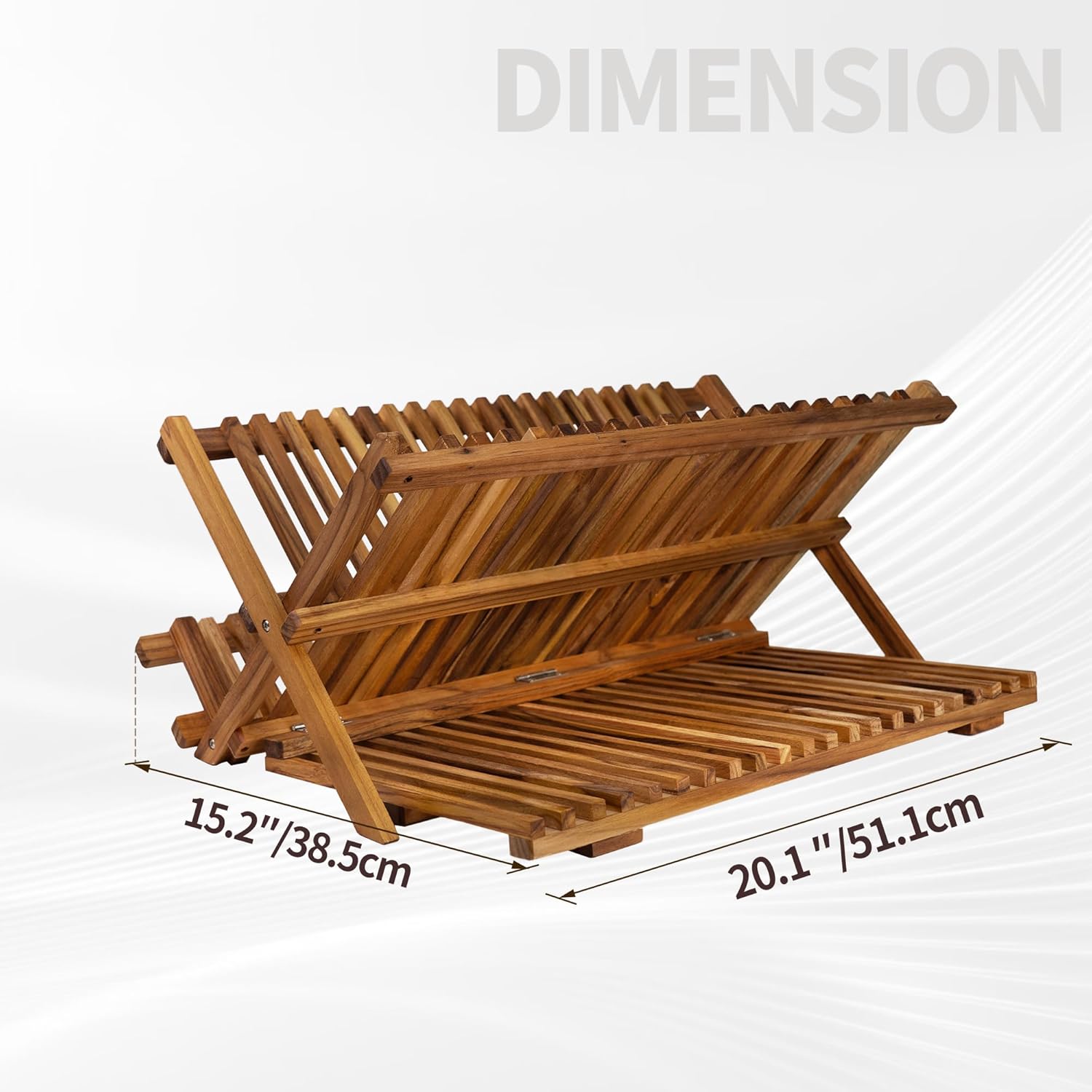 Utoplike Teak Dish Drying Rack - Large 3-Tier Collapsible Kitchen Organizer for Plates & Cups