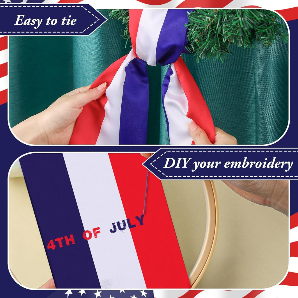 Skiennix Wreath Sash - Satin Blank Sashes for Embroidery | Indoor/Outdoor Home Decor (Red, White, Blue)