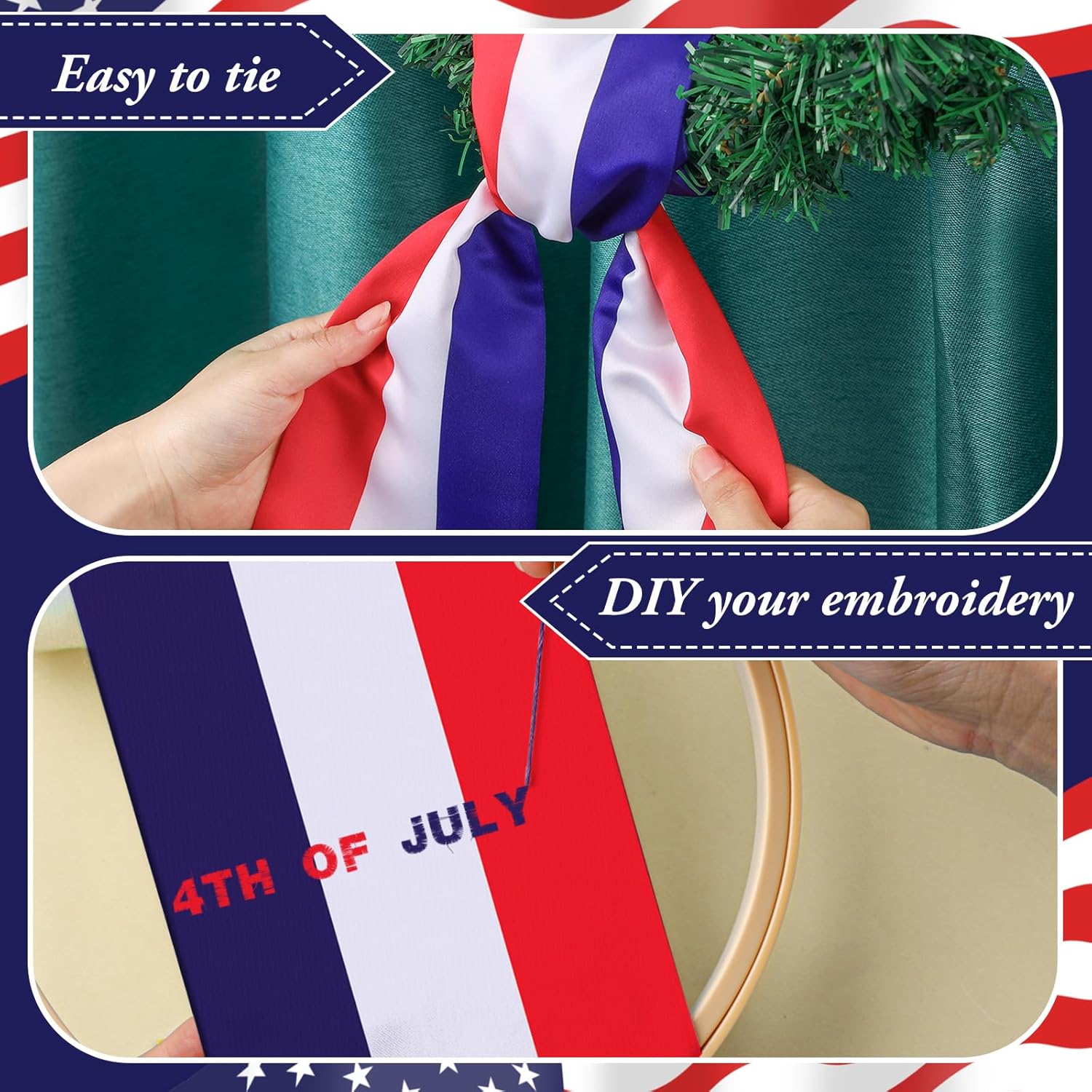 Skiennix Wreath Sash - Satin Blank Sashes for Embroidery | Indoor/Outdoor Home Decor (Red, White, Blue)
