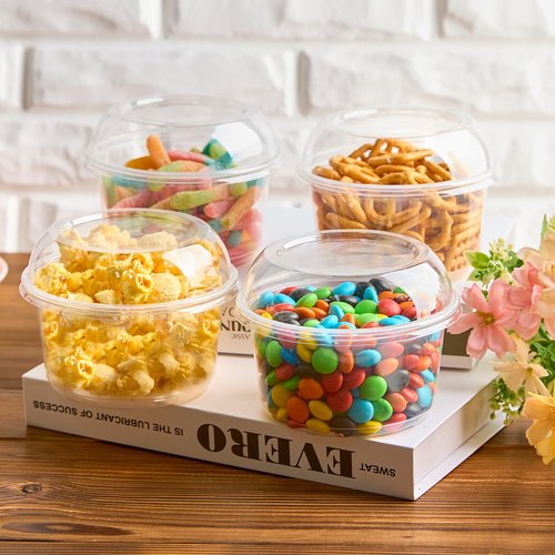 Qeirudu 50 Pack 16 Oz Plastic Dessert Cups with Dome Lids, Acai Bowls Clear Party Serving Bowls for Parfaits, Snacks, Cakes, Fruits