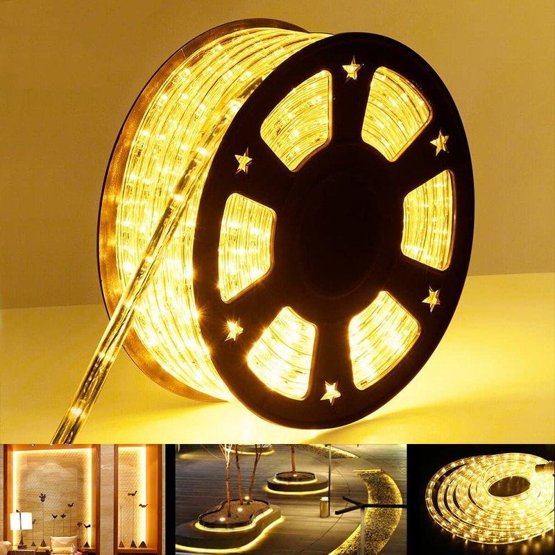 Toodour Rope Lights Outdoor, 100ft 720 LED Rope Light with 8 Lighting Mode, Connectable, Timer, Indoor Outdoor Clear Tube Decorative Lighting for Garden Patio Bedroom Party Yard Decor - Warm White