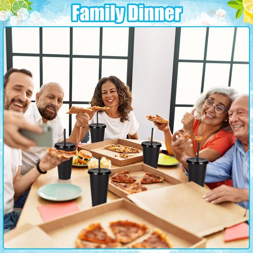 24 Pack Plastic Tumblers with Lids and Straw, Reusable Cups with Lids and Straws Colorful Cups for Cold Drink Iced Coffee, Plastic Tumbler Bulk for Party Birthday Gifts (24 oz, Stylish Colors-Black)