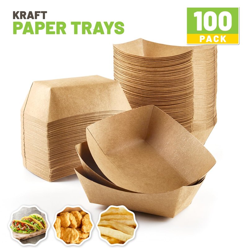 ZORRITA 1 Lb Small Paper Food Trays - 250 Pack Disposable Food Boats, Kraft Food Holders Brown Take Out Serving Baskets for Party Nachos Snacks Tacos Fries