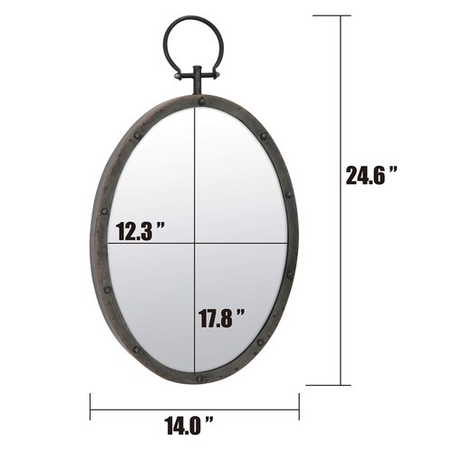 Stonebriar 24.6" x 14" Oval Bronze Metal Wall Mirror with Rivet Detail and Hanging Loop, Decorative Rustic Decor for the Living Room, Bedroom, Bathroom, and Entryway