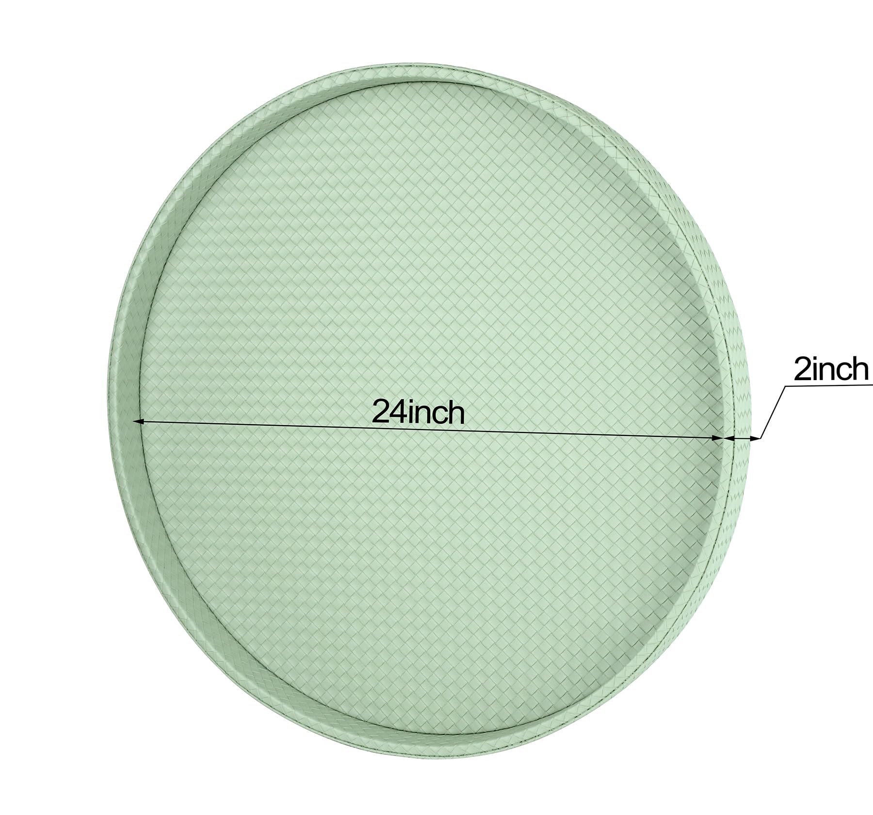 HofferRuffer Large Round Serving Tray 24'', Elegant Faux Leather Circle Ottoman Table Tray, Serve Tea Coffee Breakfast in Bedroom Living Room Kitchen (Light Green)