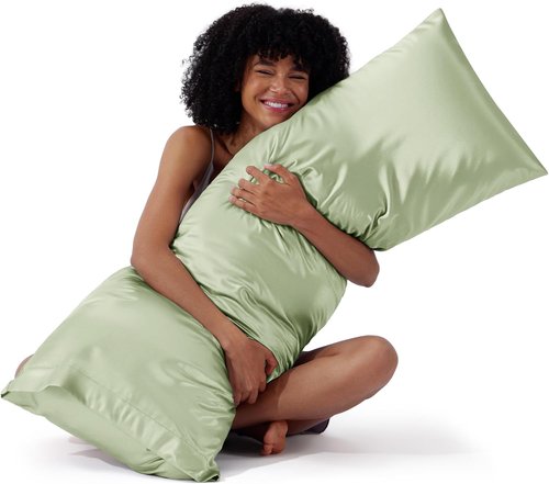 Bedsure Body Pillow Cover - 20x54 Inches Sage Green Satin for Hair & Skin, Cooling & Silky Design