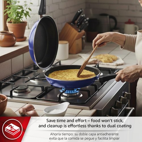 Magefesa Frittata 9.4-Inch Nonstick Double Sided Frying Pan, All-Stovetops Compatible, Dishwasher Safe – Ideal for Spanish Tortilla