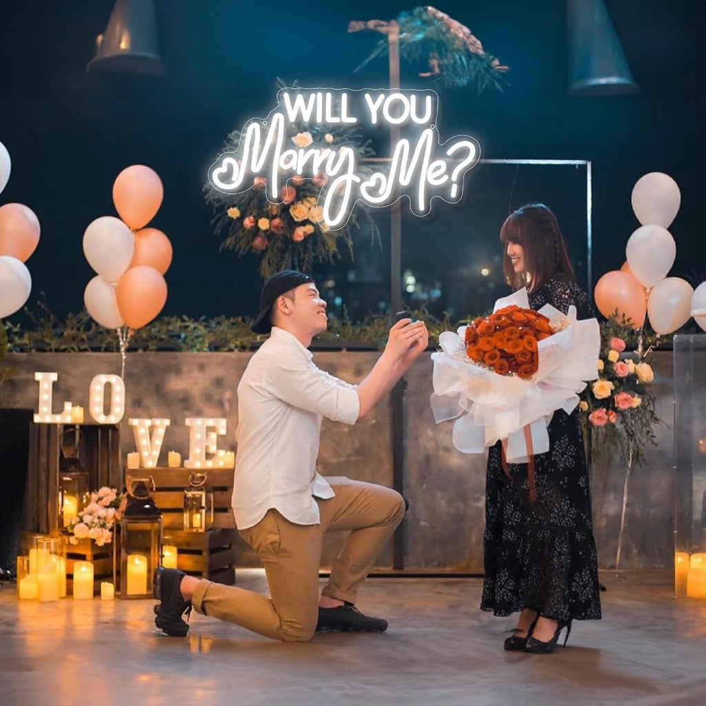 Will You Marry Me Neon Sign by [Brand Name] - 16.5 Inch Cool White LED Light for Proposal & Wedding Decor