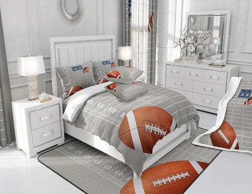 jejeloiu Football Sheet Set Queen Size Kids Rugby Sheets with Deep Pocket Fitted Sheet for Boys Girls Teens Football Bed Sheets Set Breathable Sports Theme Bedding Set Room Decor