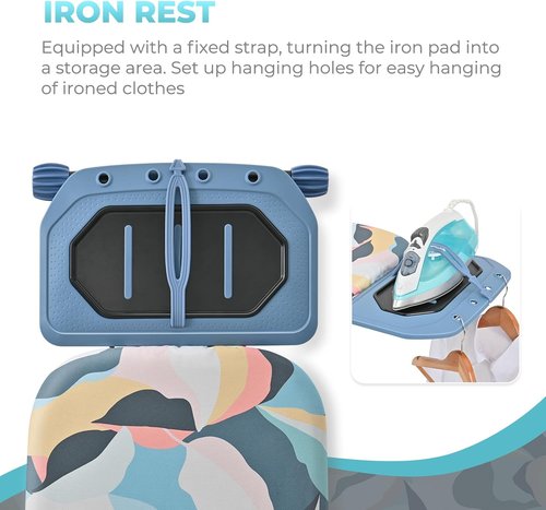 KINGBOARD Foldable Ironing Board - Heavy Duty Metal Panel with Rest | 7 Height Adjustable, 45 x 15, Deep Blue