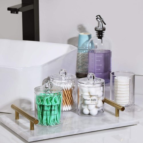 AOZITA Acrylic Qtip Holder Dispenser - 4 Pcs Clear Plastic Apothecary Jar Set for Bathroom Storage