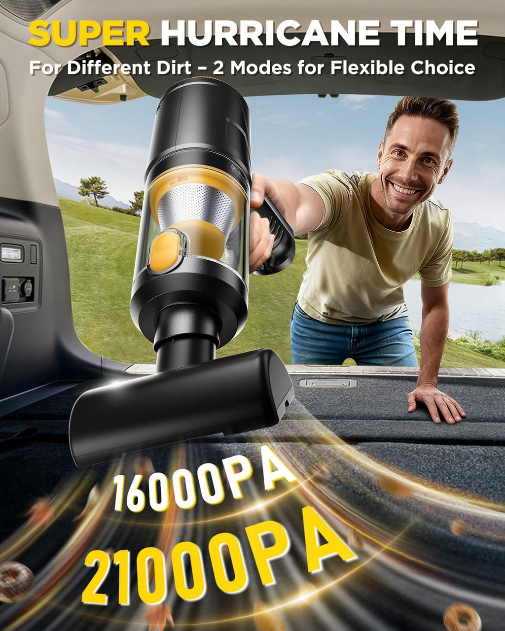 Skiennix Handheld Vacuum Cleaner - 21000Pa Suction Power | 4-in-1 Cordless Mini Vacuum with LED Light