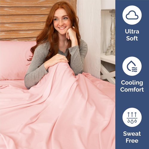 King Size 4 Piece Sheet Set - Ultra-Soft Cooling Bed Sheets for Luxurious Comfort - Oeko-Tex Certified - Baby Pink